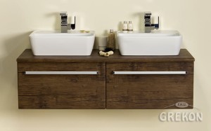 Szafka łazienkowa antyczne drewno 120cm FOKUS z dwiema umywalkami