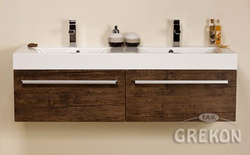 Szafka z dwukomorową umywalką z serii Fokus