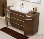 Elegancka i pakowna szafka w kolorze antycznego drewna z blatem i białą umywalką