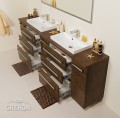 Szafka łazienkowa antyczne drewno 210cm FOKUS z blatem i dwiema umywalkami
