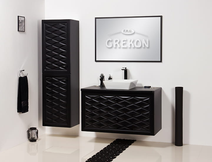 klasyczna czerń , do stylowej łazienki 
ceramiczna  nablatowa umywalka
system cichego domykania