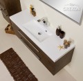 Szafka łazienkowa 120 cm antyczne drewno z białą prostokątną umywalką