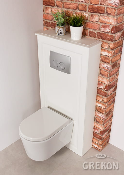 Biała, zdobiona zabudowa stelaża wc