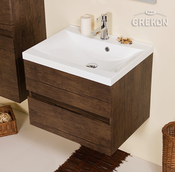 Szafka łazienkowa antyczne drewno 60cm ELEGANTE z umywalką dolomitową