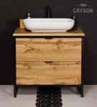 Szafka dąb naturalny 80 cm New York z ceramiczną umywalką