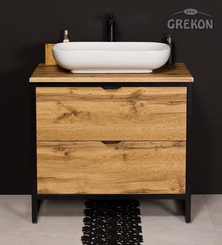 Szafka dąb naturalny 80 cm New York z ceramiczną umywalką