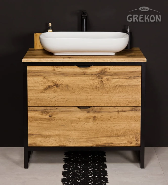 Szafka dąb naturalny 80 cm New York z ceramiczną umywalką