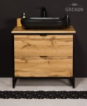 Szafka łazienkowa loftowa 80cm NEW YORK z ceramiczną czarną umywalką