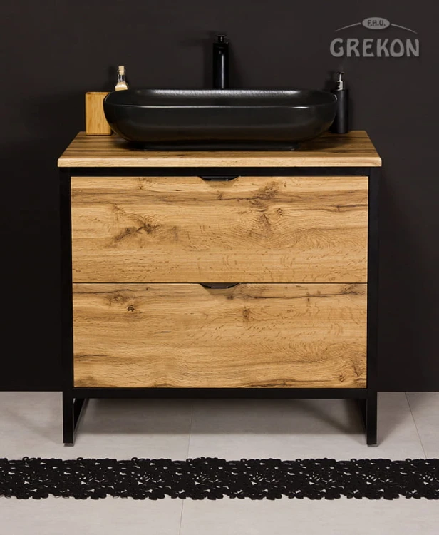 Szafka łazienkowa loftowa 80cm NEW YORK z ceramiczną czarną umywalką
