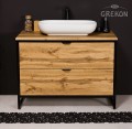 Szafka 100 cm dąb naturalny z białą ceramiczną umywalką