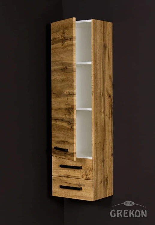 Regał łazienkowy dąb naturalny 40x143,5cm FOKUS LOFT z dwiema szufladami
