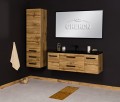 Regał łazienkowy dąb naturalny 40x143,5cm FOKUS LOFT z dwiema szufladami