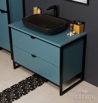 Szafka łazienkowa niebieska 100cm NEW YORK z ceramiczną umywalką czarny mat