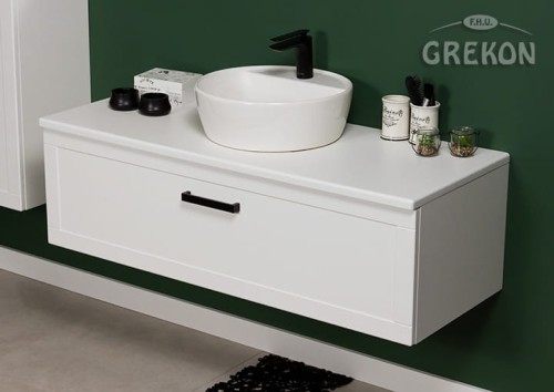 Biała prostokątna szafka z umywalką ceramiczną z kolekcji Petto Bianco