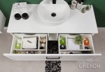 Biała podwieszana szafka łazienkowa 120 cm z wbudowanym organizerem
