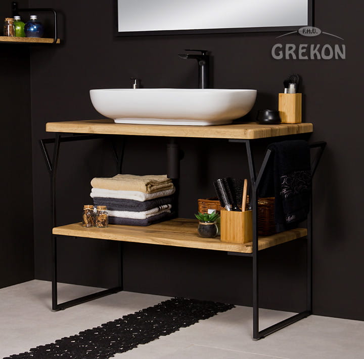 Szafka do łazienki w stylu loftowym z ceramiczną umywalką