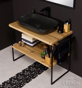 Szafka łazienkowa loftowa 101cm NEW YORK z umywalką czarną