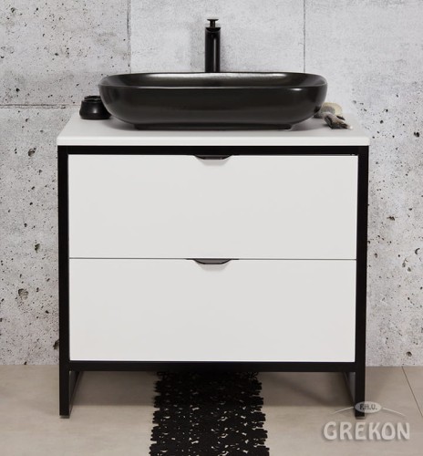 Szafka łazienkowa biała 80cm NEW YORK z umywalką czarną mat