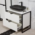 Szafka biała matowa 80 cm z dwiema szufladami i czarną matową ceramiczną umywalką