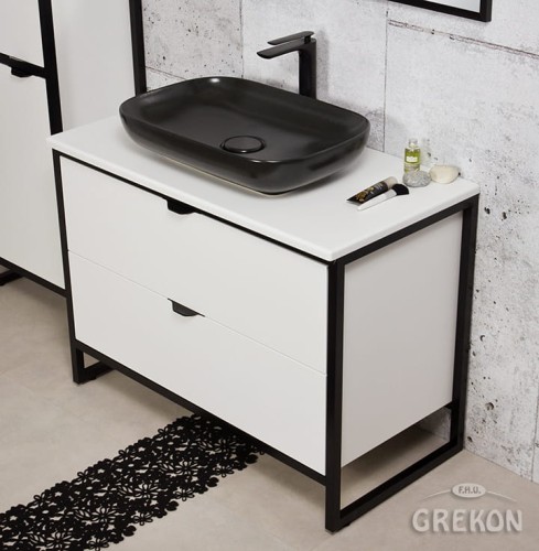 Szafka łazienkowa biała 100cm NEW YORK z ceramiczną  umywalką czarną mat