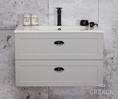 Szafka łazienkowa szara 81cm GREND z umywalką