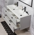 Elegancka szara szafka łazienkowa z dwukomorową dolomitową umywalką