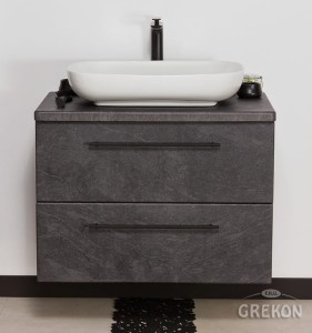 Szafka łazienkowa grafitowa 80cm NEGRA z umywalką białą