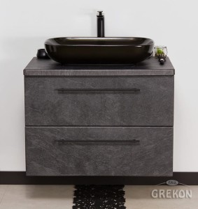 Szafka łazienkowa grafitowa 80cm NEGRA z umywalką czarną