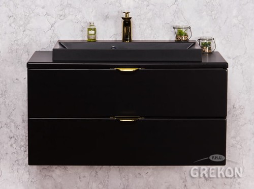Szafka łazienkowa czarna 80cm VICTA z blatem i umywalką czarną