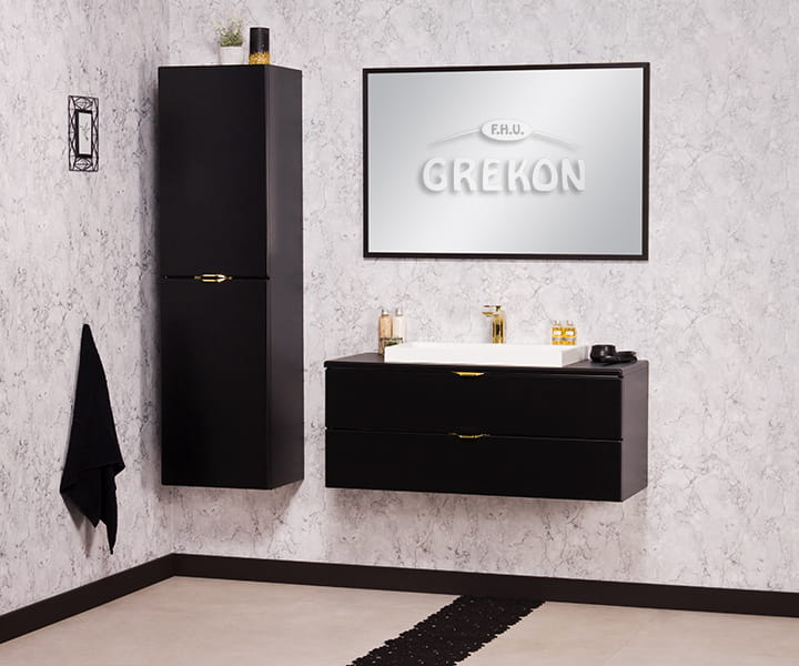 Eleganckie w stylu glamour czarne meble łazienkowe