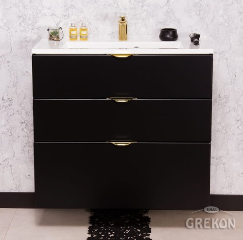 Szafka łazienkowa czarna 80cm VICTA z umywalką