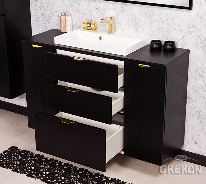 Elegancka czarna matowa szafka umywalkowa w stylu glamour