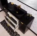 Elegancka wisząca szafka łazienkowa z czarną dolomitową umywalką