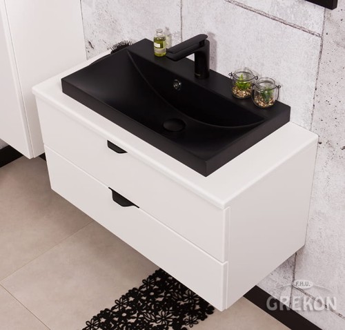Szafka z blatem 80 cm  wraz z czarną umywalką