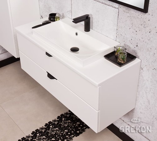Szafka łazienkowa biała 100cm VICTA z blatem i umywalką białą