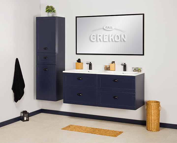 Modne i eleganckie granatowe meble łazienkowe Grend