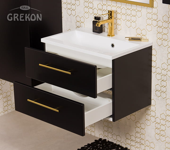 Elegancka czarna szafka łazienkowa Belli Gold 60cm
