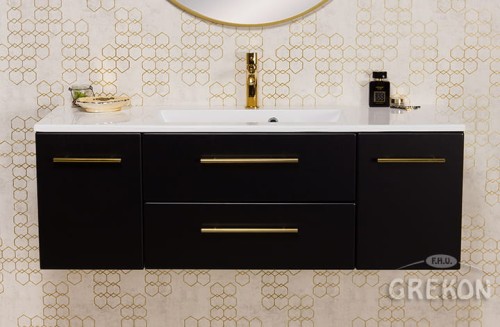Szafka łazienkowa czarna 120cm BELLI GOLD z umywalką