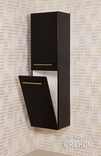 Regał łazienkowy czarny 40x143,5cm BELLI GOLD z koszem