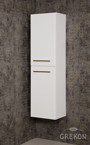 Biały wysoki regał łazienkowy z koszem 40x143,5cm