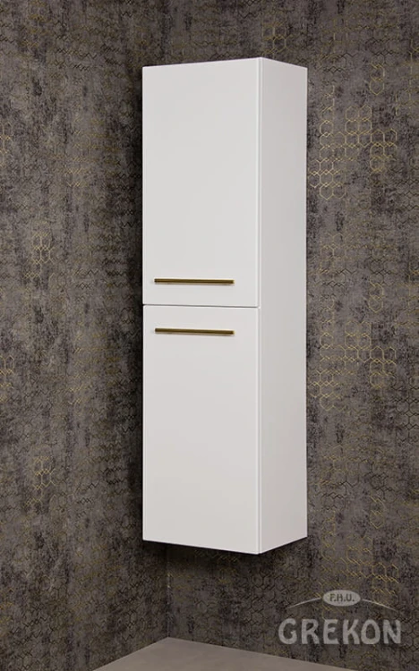 Biały wysoki regał łazienkowy z koszem 40x143,5cm