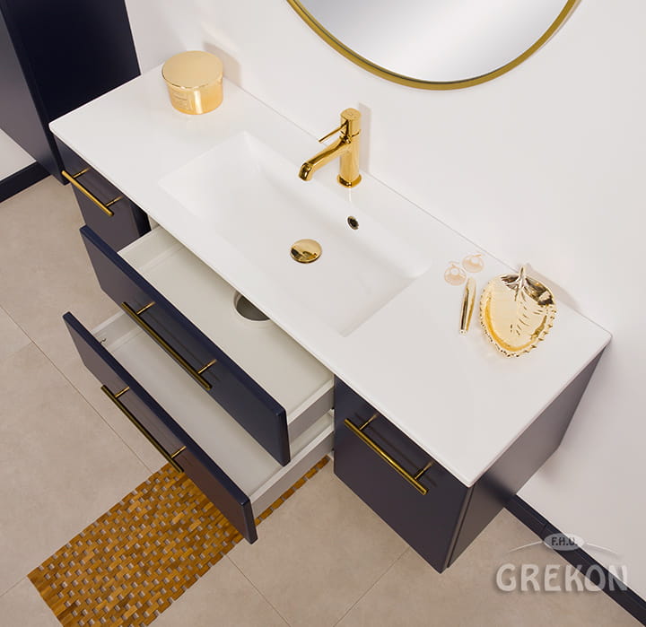 Szafka łazienkowa granatowa 120cm BELLI GOLD z umywalką