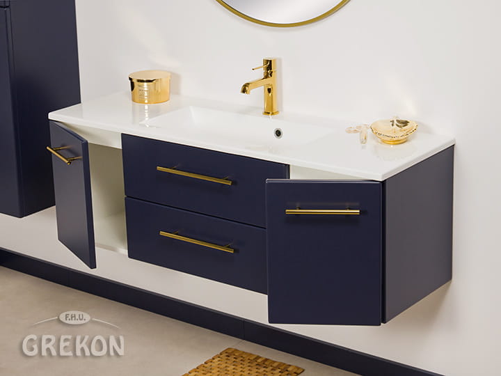 Szafka łazienkowa granatowa 120cm BELLI GOLD z umywalką