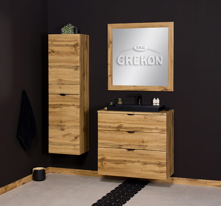 Komplet wiszących mebli Victa 80 cm wraz z czarną umywalką