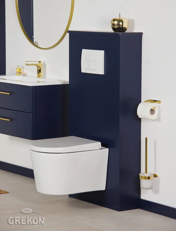 Zabudowa stelaża wc w granatowym kolorze
