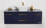 Szafka łazienkowa granatowa 120cm BELLI GOLD z blatem i umywalką