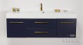 Granatowa szafka Belli Gold 140cm z białą umywalką