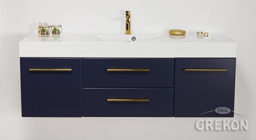Granatowa szafka Belli Gold 140cm z białą umywalką