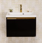 Szafka łazienkowa czarna 60cm DIAMOND GOLD z umywalką białą