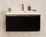 Szafka łazienkowa czarna 80cm DIAMOND GOLD z umywalką białą